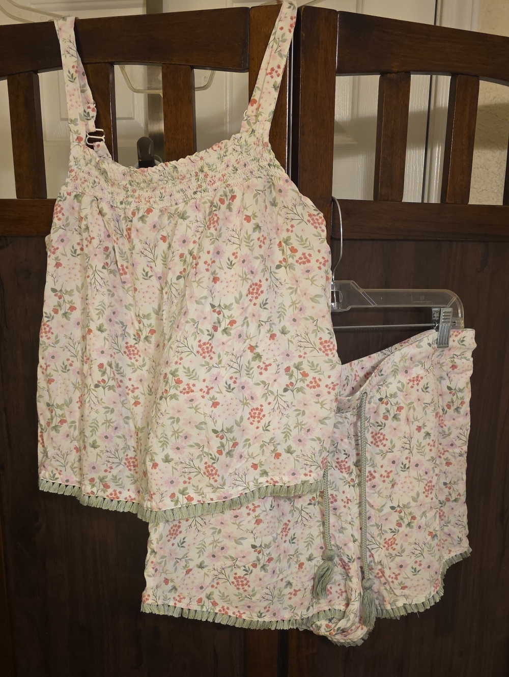 Jaclyn New York Floral Pajama Tank & Shorts Set - White with Pink & Green